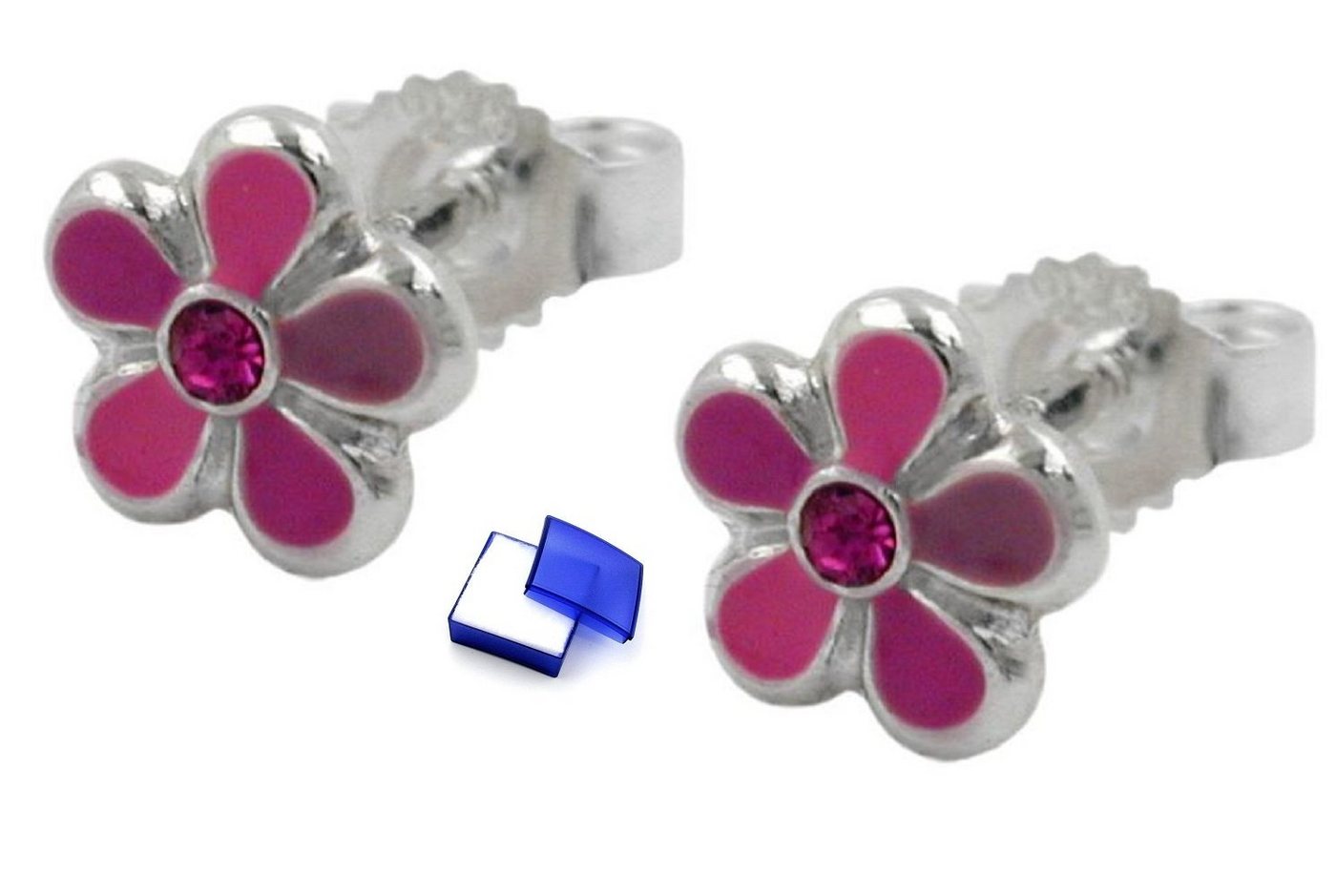 unbespielt Paar Ohrstecker Ohrschmuck Kinderohrringe 6,5 mm Stecker Blume pink lackiert 925 Silber inklusive Schmuckbox, Silberschmuck für Kinder von unbespielt