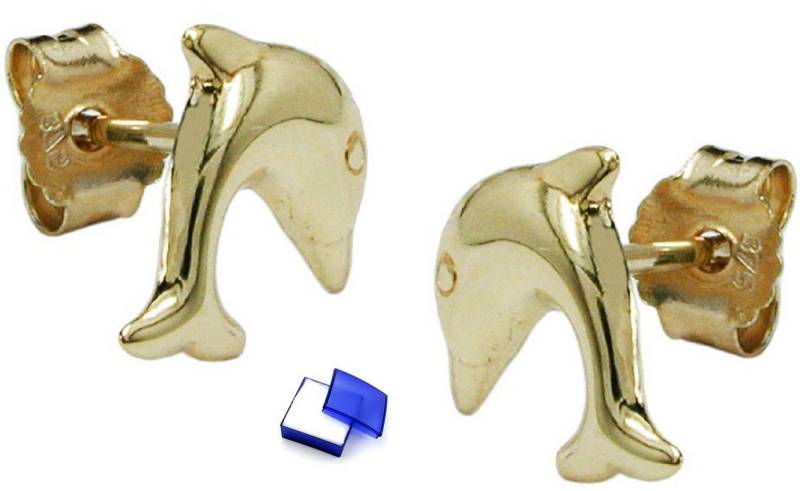 unbespielt Paar Ohrstecker Ohrringe springender Delfin 8 x 7 mm glänzend 375 Gold Schmuckbox, Goldschmuck für Kinder von unbespielt