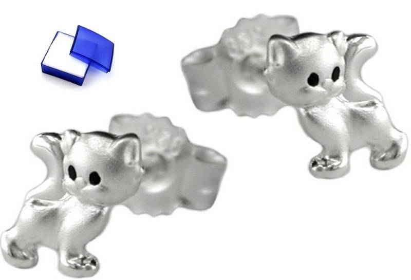 unbespielt Paar Ohrstecker Kinderohrringe Katze matt glänzend 925 Silber 6 x 5 mm, Silberschmuck für Kinder von unbespielt