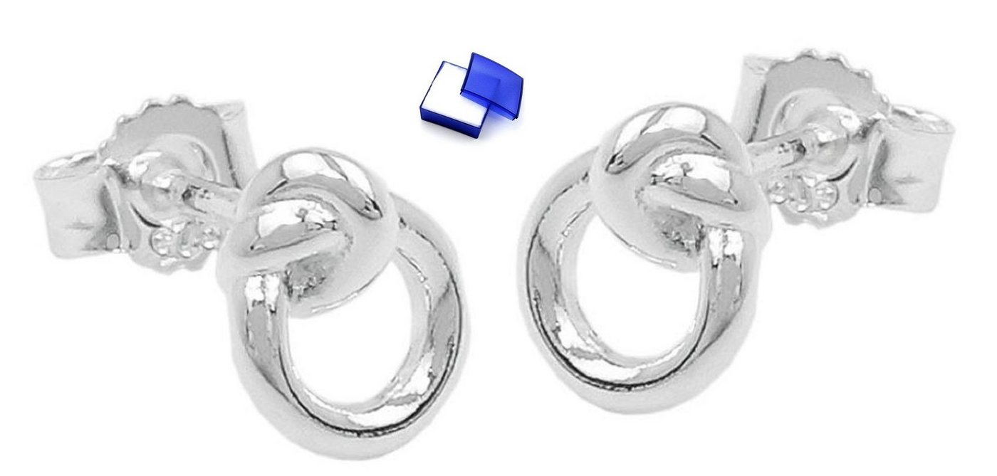 unbespielt Paar Ohrstecker Ohrringe Kleiner Kreis mit Knoten 925 Silber kl. Schmuckbox, Silberschmuck für Damen von unbespielt