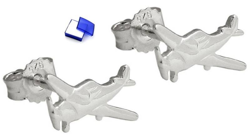 unbespielt Paar Ohrstecker Ohrringe Kleines Motorflugzeug 925 Silber 12 x 5 mm kl. Schmuckbox, Silberschmuck für Damen und Herren von unbespielt