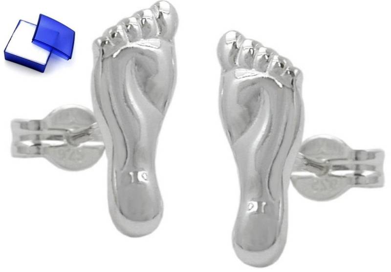 unbespielt Paar Ohrstecker Ohrringe Füße glänzend 925 Silber 12 x 4,5 mm inklusive Schmuckbox, Silberschmuck für Damen von unbespielt