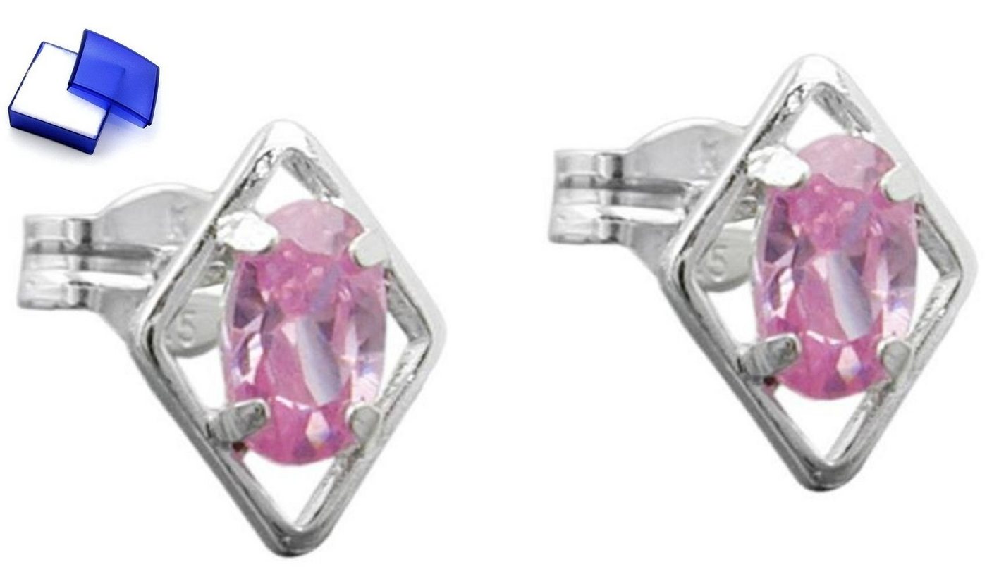 unbespielt Paar Ohrstecker Ohrstecker Stecker Rhombus pink mit Zirkonia 925 Silber 8 x 6 mm inkl. Schmuckbox, Silberschmuck für Damen von unbespielt