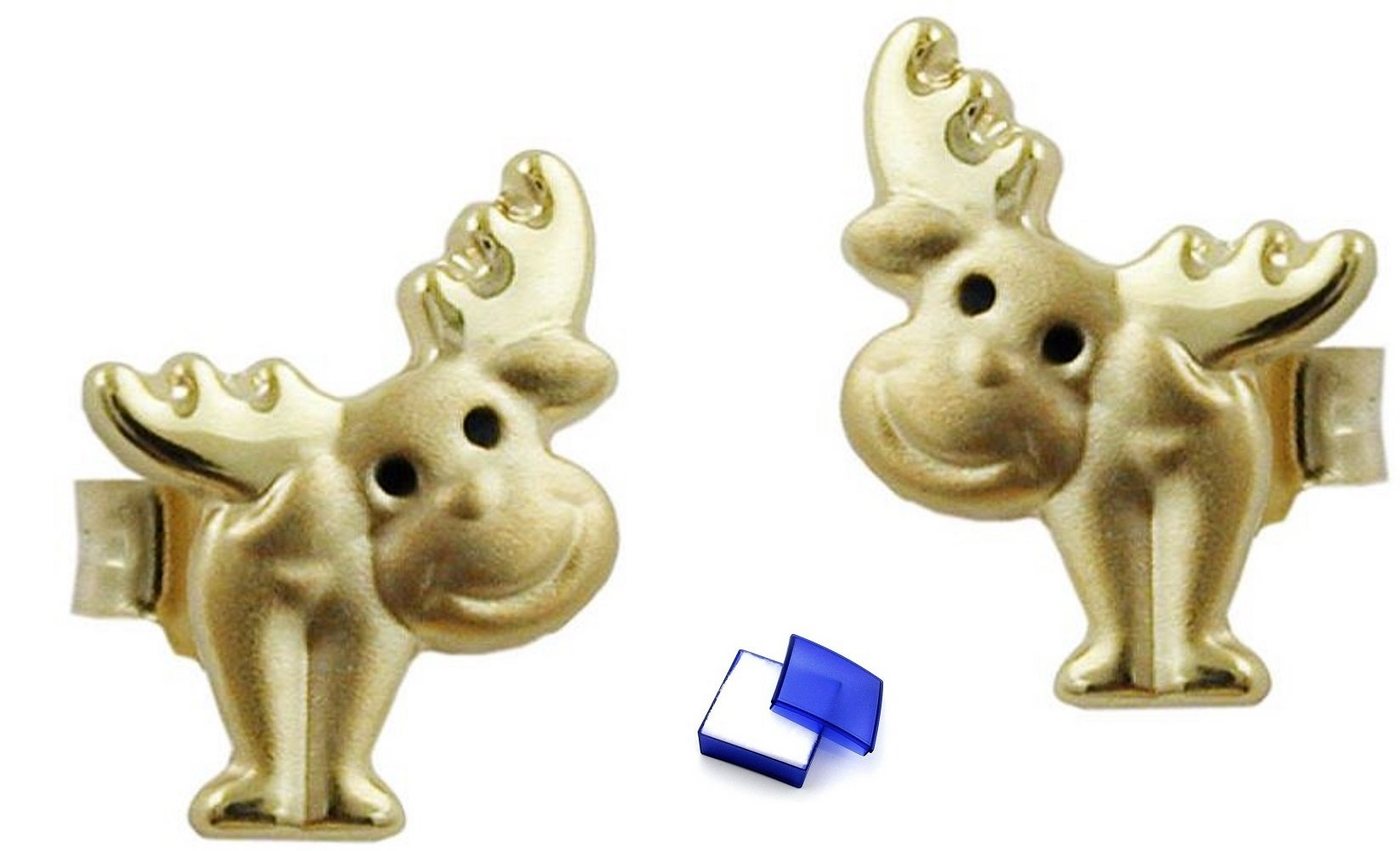 unbespielt Paar Ohrstecker Unbespielt Ohrringe Ohrstecker Elch matt-glänzend 8 x 6 mm 9 Karat Gold inkl. Schmuckbox, Goldschmuck für Kinder von unbespielt