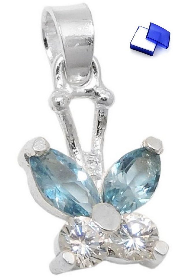 unbespielt Schmetterlingsanhänger Anhänger Schmetterling Zirkonia u. synthetischer Aquamarin 925 Silber, Silberschmuck für Damen von unbespielt