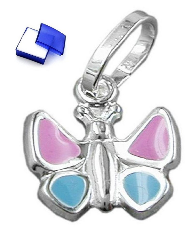 unbespielt Schmetterlingsanhänger Anhänger Schmetterling hellblau-pink 925 Silber 7 x 8 mm inkl. kleiner Schmuckbox, Silberschmuck für Kinder von unbespielt