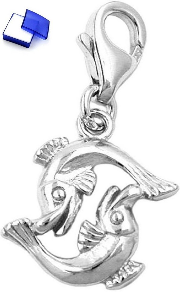 unbespielt Sternzeichenanhänger Anhänger Charm Sternzeichen Fische glänzend 925 Silber 14 x 14 mm, Silberschmuck für Damen und Herren von unbespielt