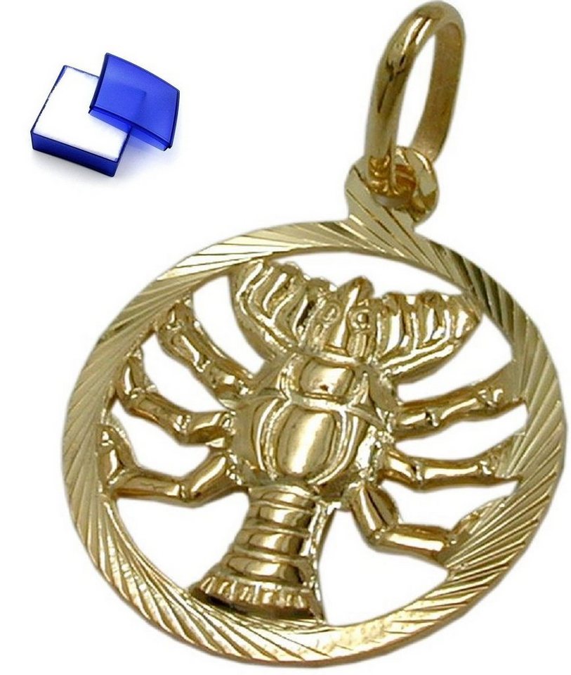 unbespielt Sternzeichenanhänger Kettenanhänger Anhänger Sternzeichen Krebs 375 Gold 9 Karat 15 mm inklusive kleiner Schmuckbox, Goldschmuck für Damen und Herren von unbespielt