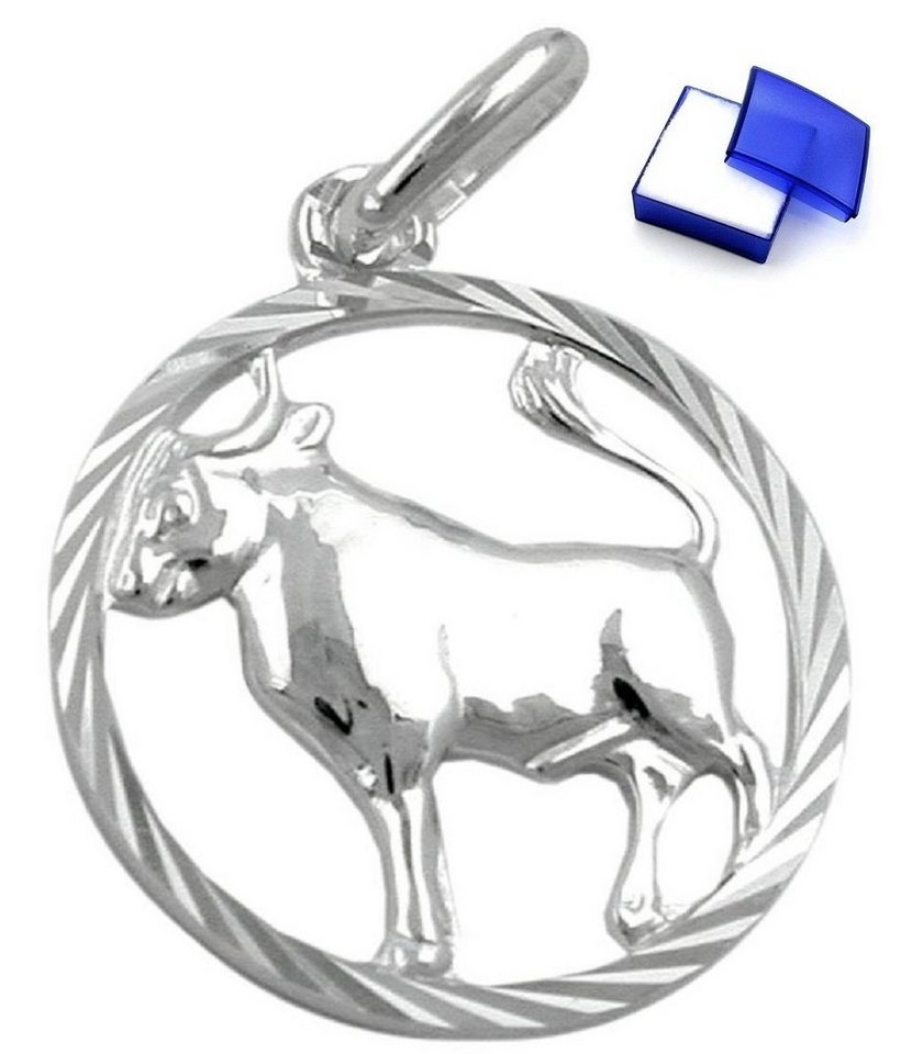 unbespielt Sternzeichenanhänger Anhänger Sternzeichen Stier 925 Silber 15 mm inkl. kleiner Schmuckbox, Silberschmuck für Damen und Herren von unbespielt