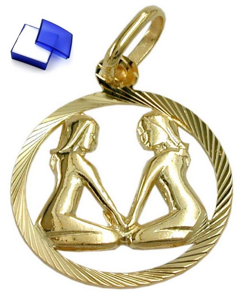 unbespielt Sternzeichenanhänger Kettenanhänger Anhänger Sternzeichen Zwillinge 9 Karat Gold 15 mm inklusive kleiner Schmuckbox, Goldschmuck für Damen und Herren von unbespielt