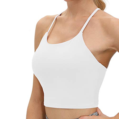 unbrand name Gepolsterter Sport-BH für Frauen Yoga-Leibchen mit U-Rücken-Oberteil Eingebautes, atmungsaktives, abnehmbares Polster Workout Fitness Light Support Tanktop Bralette-BH Weiß L von unbrand name