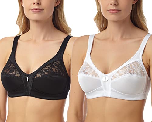 undercover lingerie Damen-BH, ohne Bügel, feste Kontrolle, weiche Körbchen, Spitzen-BH, Unterwäsche, Schwarz oder Weiß, 2 x Mix, 100C von undercover lingerie