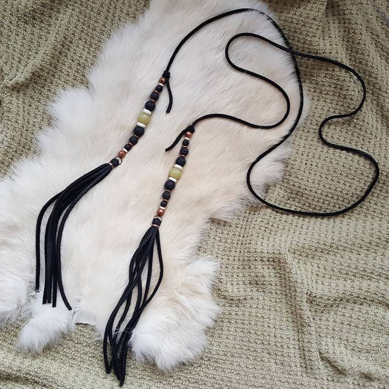 Olive Jade & Lava Rock Perlen Leder Wickeln Halskette - Halsband Boho Bolo Quaste Handgemachte Festival Schmuck Olive Jade & Lava Rock Perlen Leder Wickeln Halskette - Halsband Boho Bolo Quaste Handgemachte Festival Schmuck von undergroundandbound