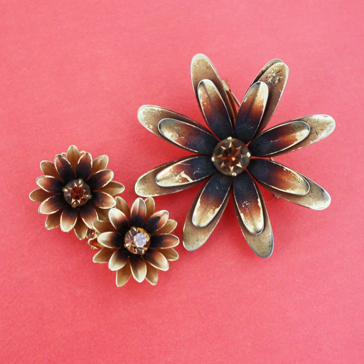 Coro Gold Blume Brosche Und Ohrring Set Mit Strass - Vintage Kostüm Schmuck Coro Gold Blume Brosche Und Ohrring Set Mit Strass - Vintage Kostüm Schmuck von undoneeclectic