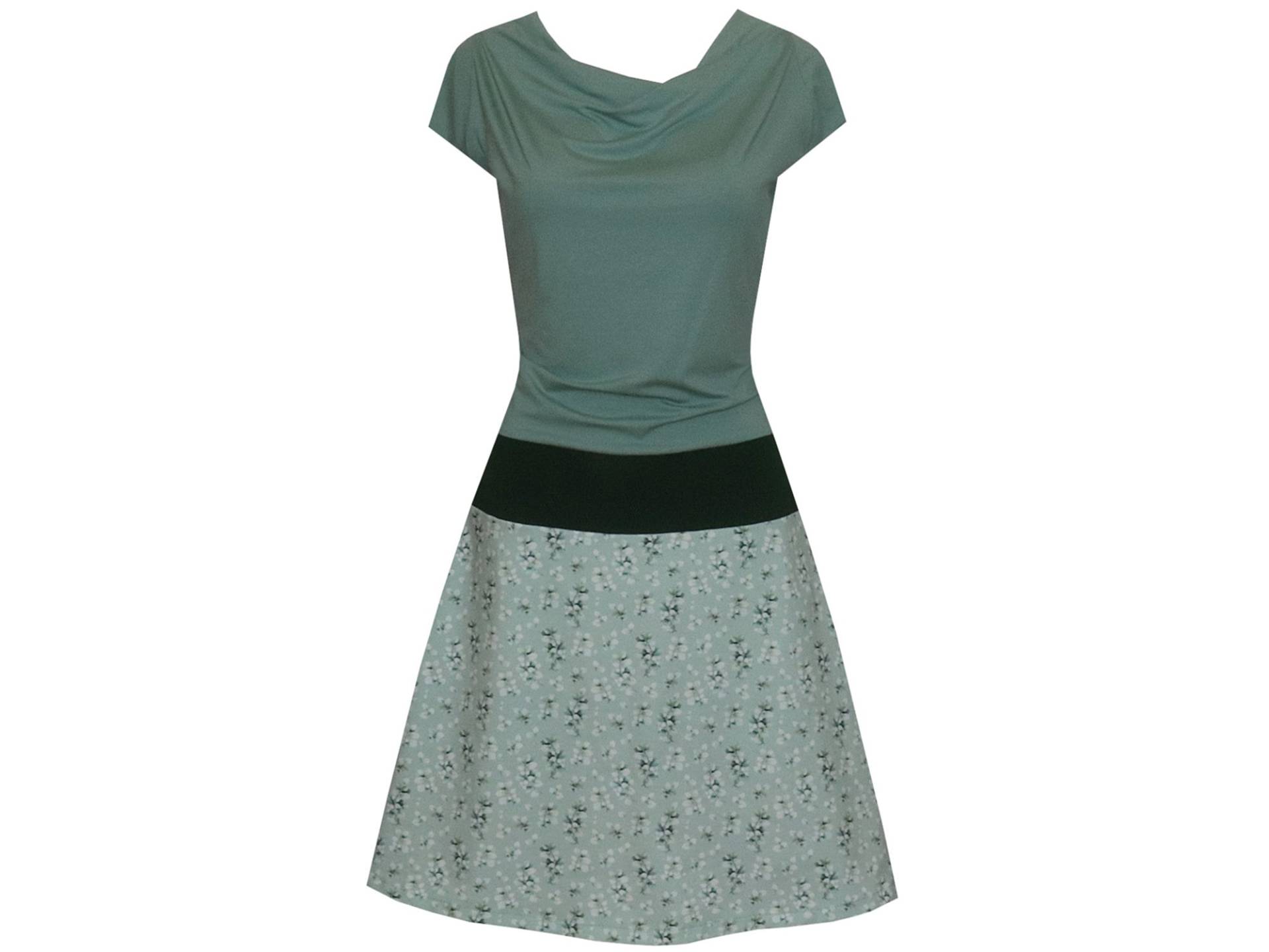 Blumenkleid Lenny in Mint Wasserfallausschnitt Andere Ausschnitte Möglich Miniärmel Ausgestellte A-Linie von ungiko