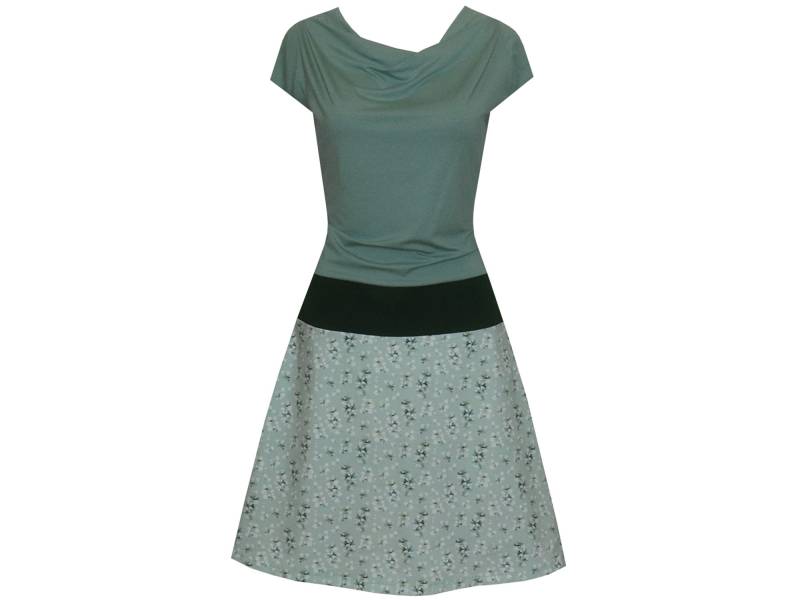 Blumenkleid Lenny in Mint Wasserfallausschnitt Andere Ausschnitte Möglich Miniärmel Ausgestellte A-Linie von ungiko