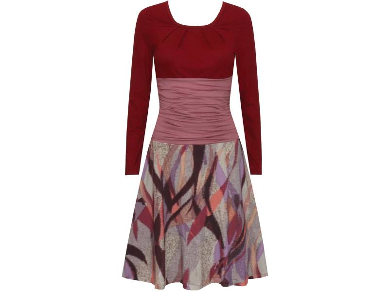 Festliches Kleid Grace Dunkelrot Rosenholz Langarm Mit Tellerrock Und Geraffter Taille Runder Ausschnitt von ungiko