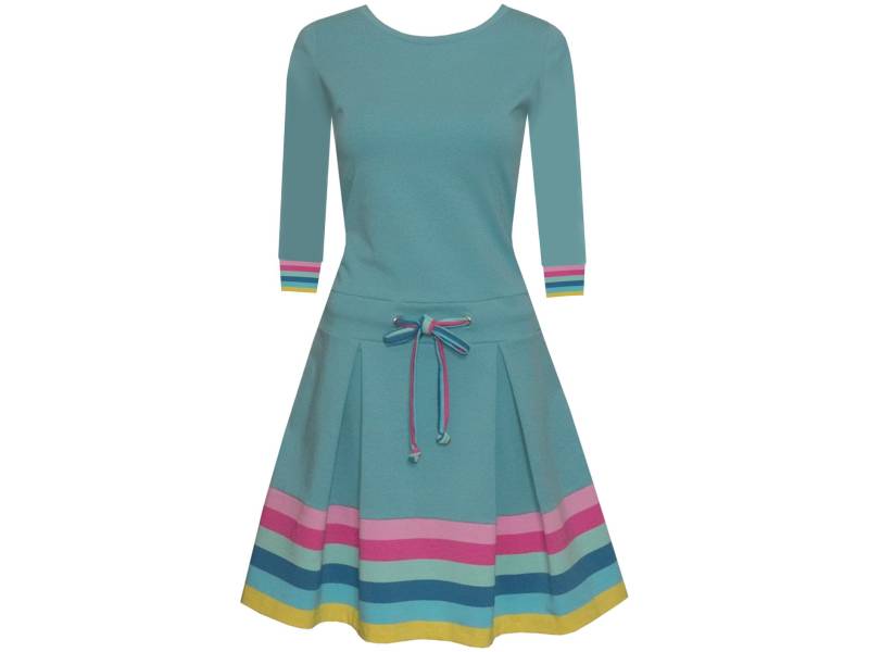 Herbstkleid Elly Rundhals 3/4 Ärmel Mint Mit Streifen Weites Rockteil von ungiko