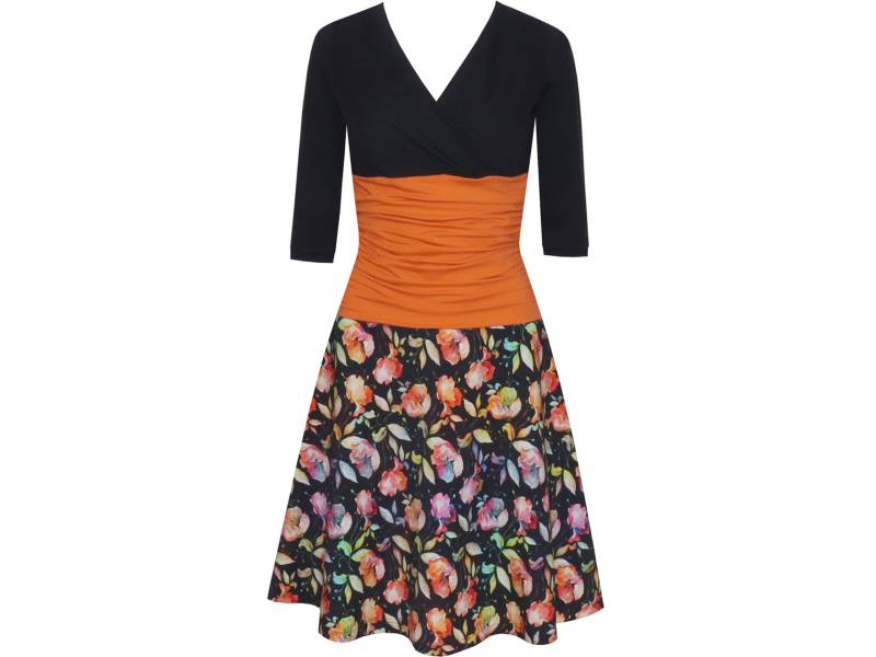 Herbstkleid Lizz Von Ungiko in Wickeloptik Weites Rockteil Bunte Herbstfarben Mit Taillenraffung Knielang 3/4 Ärmeln Stilltauglich von ungiko