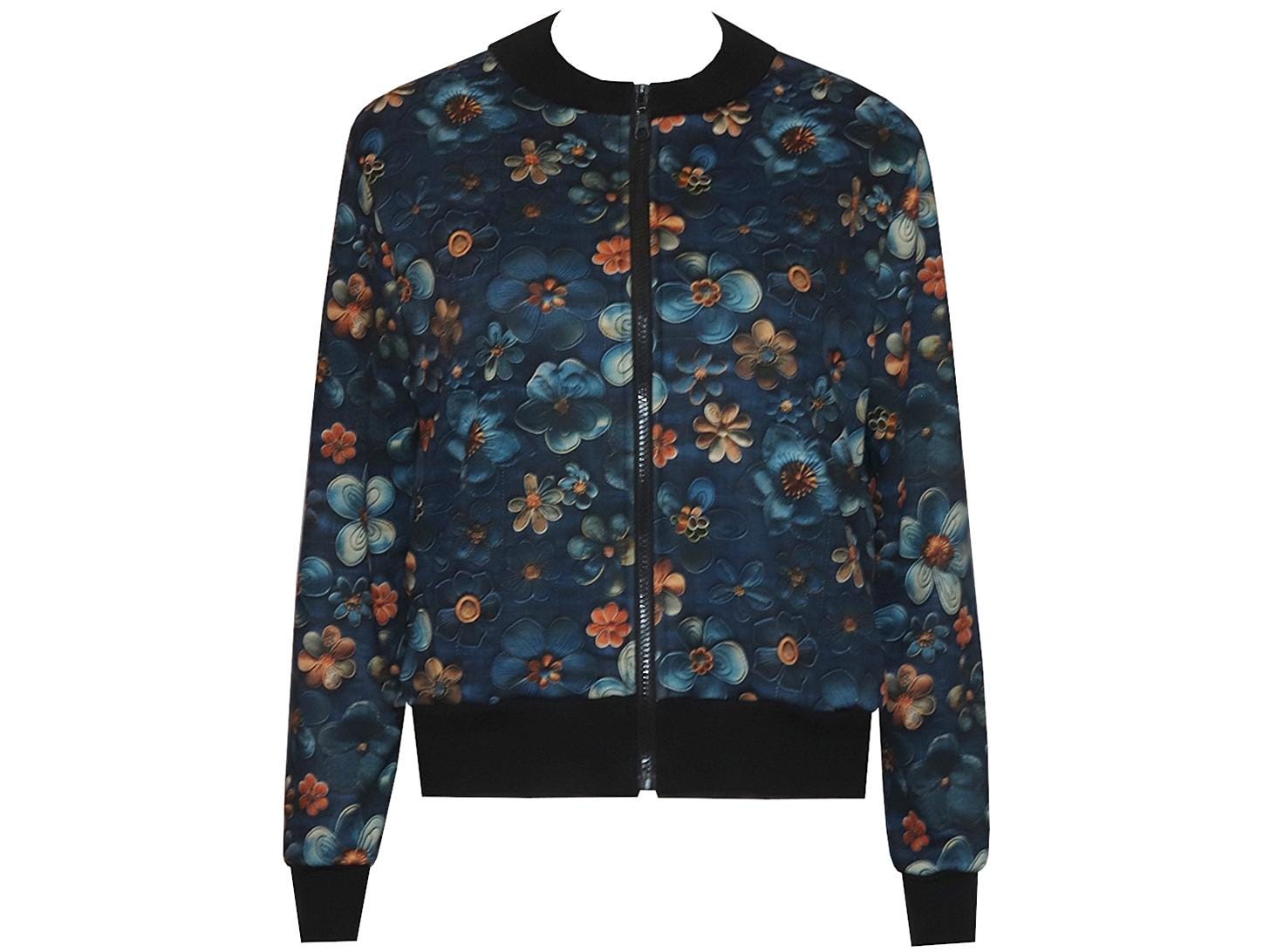 Neu Bomberjacke Von Ungiko Damen Herbst Blouson Jacke Casual Pilotenjacke Sweatjacke Mit Taschen Langarm Zip Alpenfleece Flowers Blumen von ungiko