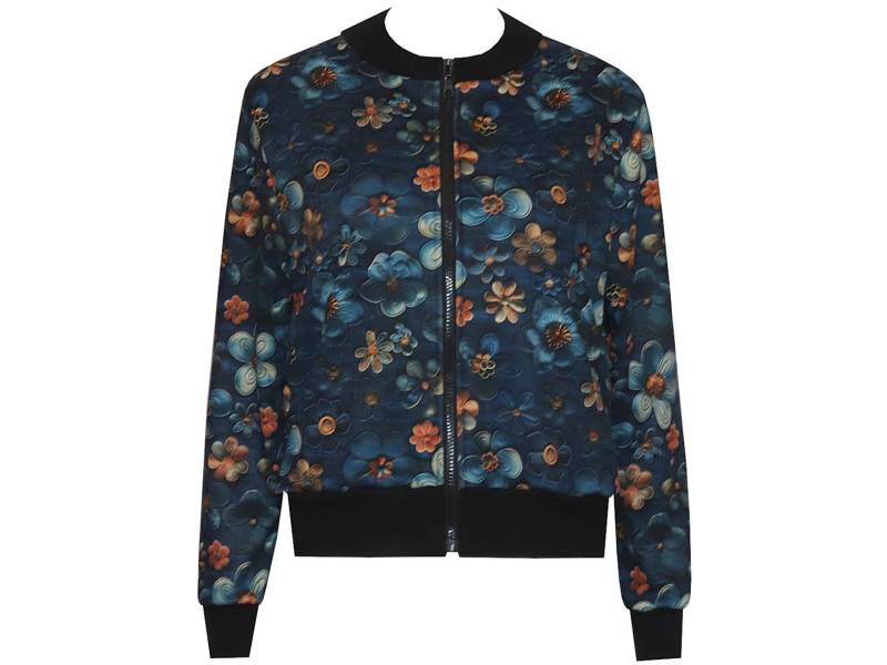 Neu Bomberjacke Von Ungiko Damen Herbst Blouson Jacke Casual Pilotenjacke Sweatjacke Mit Taschen Langarm Zip Alpenfleece Flowers Blumen von ungiko