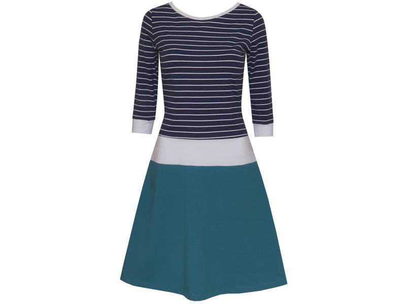 Neu Herbstkleid Marie Von Ungiko Sportlich Maritimes Streifendesign in Marine/Weiß/Petrol Ausgestellte A-Linie Runder Ausschnitt 3/4 Ärmel von ungiko