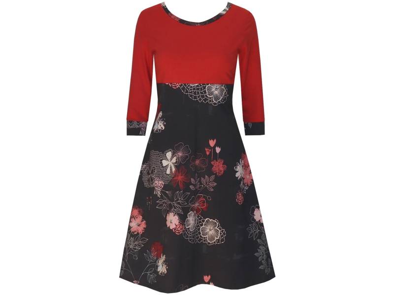 Neue Kollektion Frühjahr/ Sommer Von Ungiko Kleid Eve Runder Ausschnitt Rot Unregelmäßiges Blumenmuster Ausgestellte A-Linie von ungiko