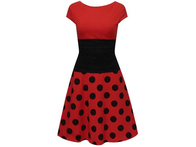 Neue Kollektion Frühjahr/ Sommer Von Ungiko Kleid Ivy Rot Schwarz Mit Großen Punkten Tellerrock Und Taillenraffung Miniärmel Sommerkleid von ungiko