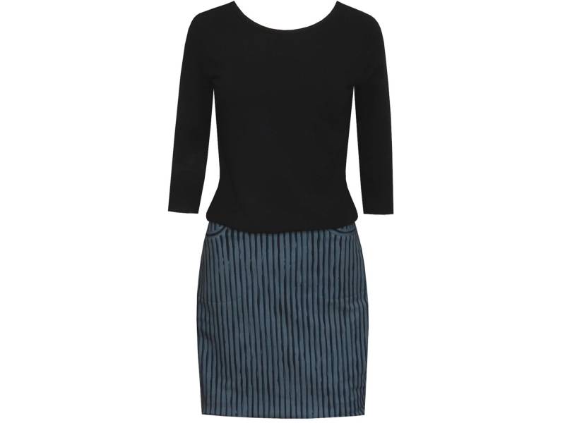 Neue Kollektion Von Ungiko Herbstkleid Stripes Schmaler Rock Mit Taschen Gemütliches Oberteil 3/4Ärmel Runder Ausschnitt Schwarz Blaugrau von ungiko
