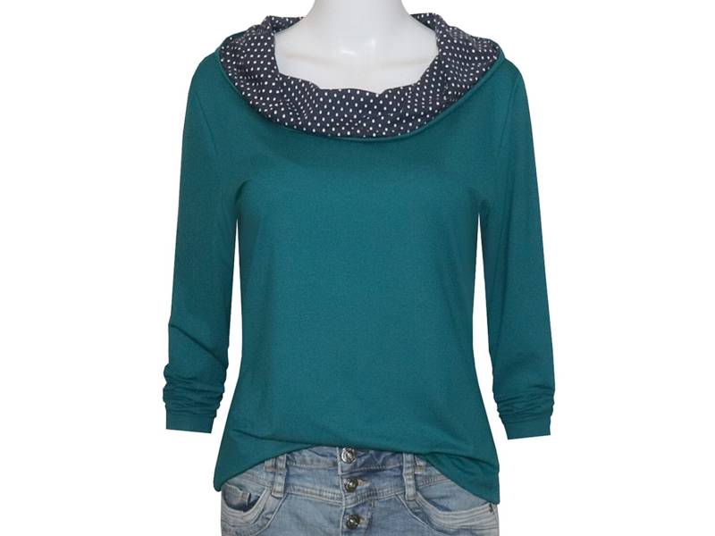 Shirt Dorli Langarm Weiter Kapuzenkragen Legerer Schnitt Petrol Blau Gepunktet Shirt Dorli Langarm Weiter Kapuzenkragen Legerer Schnitt Petrol Blau Gepunktet von ungiko