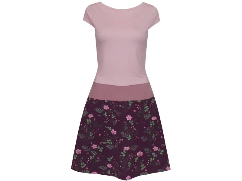 Ungiko-Blumenkleid Amba Ausgestellte A-Linie Hüftbündchen Tiefe Taille Miniärmel Verschiedene Ausschnittvarianten von ungiko