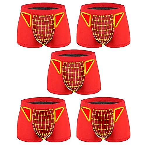 unhg 5 Stück Magnetfeldtherapie Gesundheit Herren Slips Mit Ausbuchtungsbeutel Boxershorts Ice Silk Atmungsaktive Herren Sexy Unterwäsche ​Magnettherapie Boxer,Rot,4XL von unhg