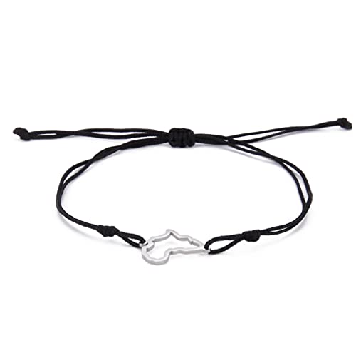 Afrika Karte Armbänder Für Frauen Männer Edelstahl Minimalistisch Aushöhlen Personalisierte Afrika Karte Anhänger Doppelseil Armband Herz Kontur Afrika Karte Schnur Armband Schmuck Geschenke (Silver) von unift