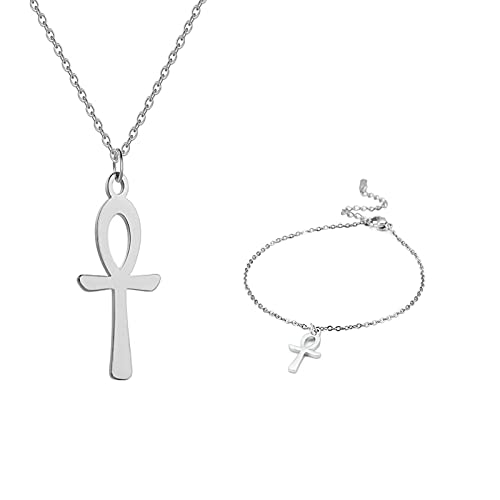 Ankh-Kreuz-Halskette für Damen, Edelstahl, zierliches Symbol des Lebens, Ankh-Kreuz-Anhänger, Halskette, ägyptischer Schmuck, Geschenk, Edelstahl, Kein Edelstein von unift