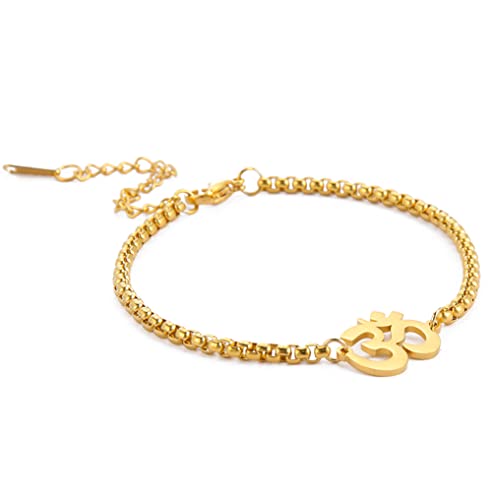 unift Aum Om Ohm Sanskrit Symbol Armband Für Frauen, Hindu Spirituelle Harmonie Amulett Edelstahl Yoga Charm Manschette Armband Schmuck Zubehör (Gold 2) von unift