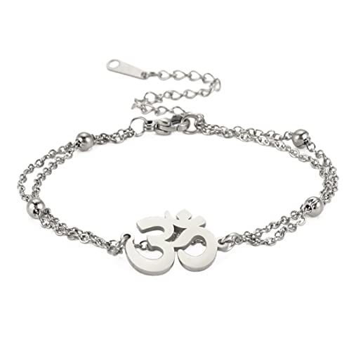 UNIFT Aum Om Ohm Sanskrit Symbol Armband Für Frauen, Hindu Spirituelle Harmonie Amulett Edelstahl Yoga Charm Manschette Armband Schmuck Zubehör (Silber) von UNIFT