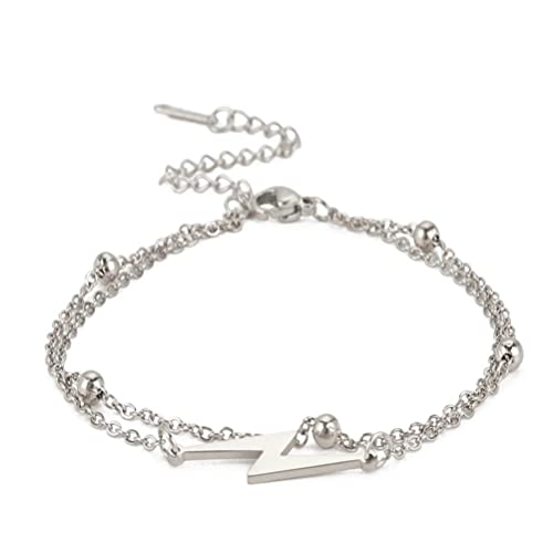 unift Blitz-Armband Für Frauen Männer Edelstahl Charme Einfach Geschichtetes Armband Mode Zierliche Blitz Perlen Doppelschicht Armband Schmuck Geschenke (Silber 1) von unift