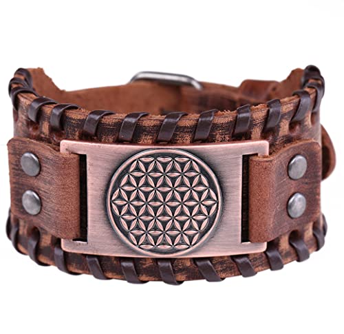 UNIFT Blume des Lebens Lederarmband für Herren Infinite Power Geometrisch Heilig Mandala Armband Talisman Schmuck Geschenk, Leder Messing, Ohne Edelstein. von UNIFT