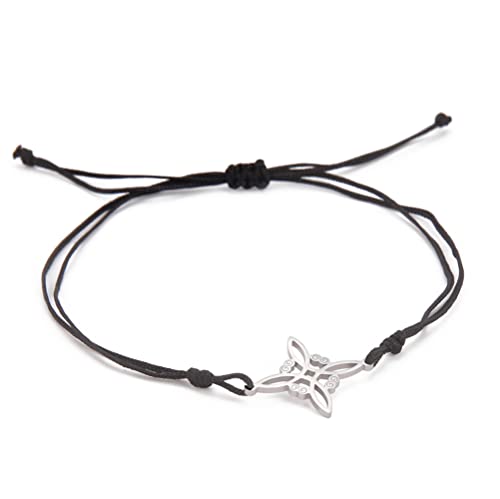 UNIFT Keltischer Knoten Armband für Frauen/Männer Edelstahl Hexerei Muster Keltischer Knoten Doppelseil Armband Wicca Amulett Geometrischer Schmuck (Schwarz+Silber) von UNIFT