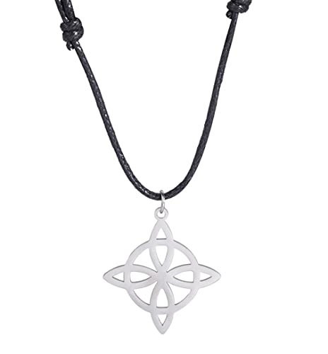 UNIFT Hexenknoten Halskette für Damen Herren Edelstahl Hexerei Symbol keltischer Hexenknoten Anhänger (Lederseil) Halskette heidnischer Schmuck, Edelstahl, Kein Edelstein von UNIFT