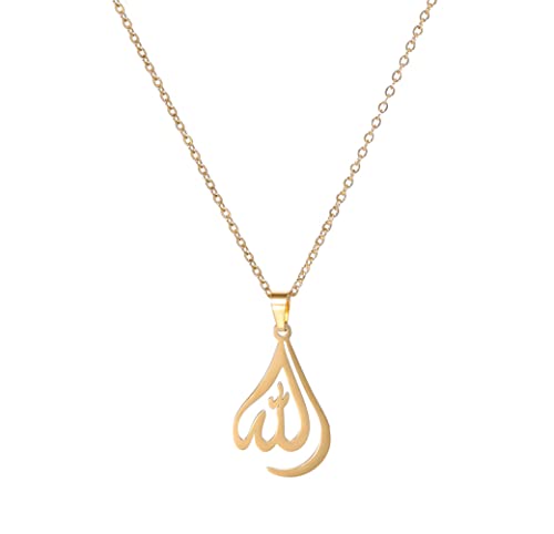 unift Islamischer Muslim Allah Geschichtete Halsketten Für Frauen Edelstahl Charme Wassertropfen Herzform Allah Anhänger Doppelschicht Halskette Islamischer Schmuck (Gold 1) von unift