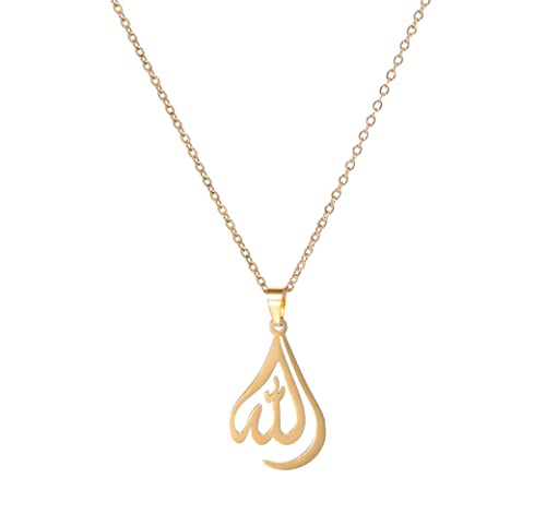UNIFT Islamische muslimische Allah geschichteten Halsketten für Frauen Edelstahl Charme Wasser Tropfen Herzform Allah Anhänger Double Layer Halskette islamischen Schmuck (Gold 1) von UNIFT