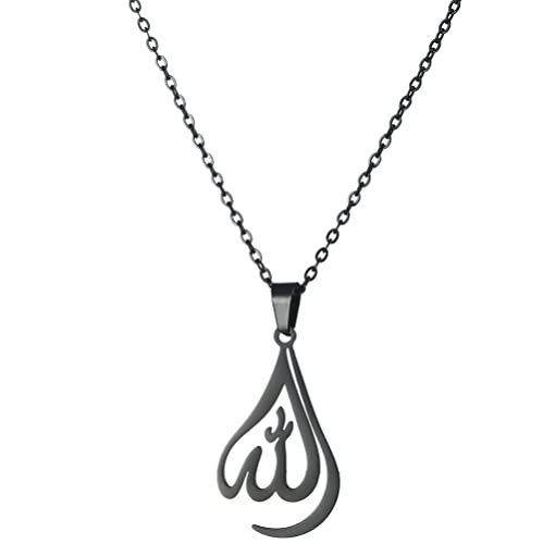 UNIFT Islamische muslimische Allah geschichteten Halsketten für Frauen Edelstahl Charme Wasser Tropfen Herzform Allah Anhänger Double Layer Halskette islamischen Schmuck (Schwarz) von UNIFT