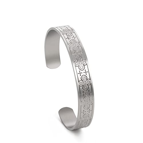 UNIFT Keltisches Knoten-Armband Für Damen Herren Edelstahl Kreuz Triquetra Keltisches Offenes Armreif Vintage Symbol Manschette Armreif Wikinger Nordischen Irischen Amulett Schmuck (Kreuz - Silber) von UNIFT