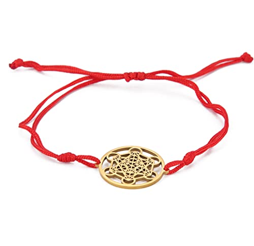 unift Metatron's Cube Armband Für Damen Herren Edelstahl Geometrie Aushöhlen Stil Charm Engel Siegel Kreis Davidstern Anhänger Doppelseil Armband Amulett Schmuck Geschenke (Gold) von unift