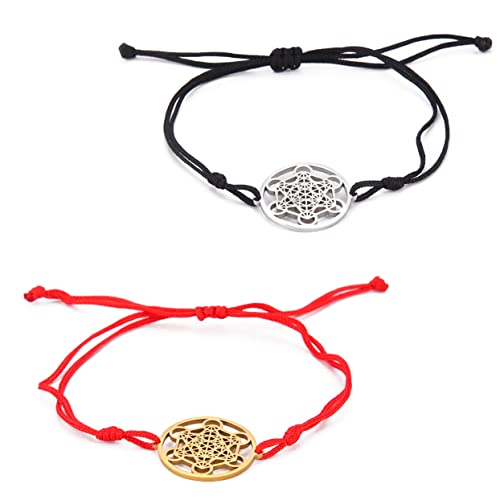 UNIFT Metatron's Cube Armband Für Damen Herren Edelstahl Geometrie Aushöhlen Stil Charm Engel Siegel Kreis Davidstern Anhänger Doppelseil Armband Amulett Schmuck Geschenke (Silber + Gold) von UNIFT