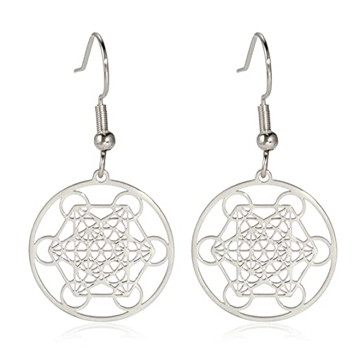 Metatron's Cube Ohrringe Für Frauen Mädchen Edelstahl Heilige Geometrie Blume Des Lebens Ohrringe Geometrischer Charme Hexagramm Ohrringe Böhmischer Stil Schmuck (Gold) von UNIFT