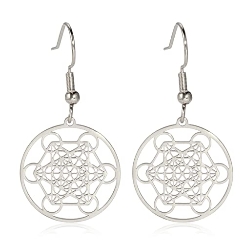 Metatron's Cube Ohrringe Für Frauen Mädchen Edelstahl Heilige Geometrie Blume Des Lebens Ohrringe Geometrischer Charme Hexagramm Ohrringe Böhmischer Stil Schmuck (Gold) von unift