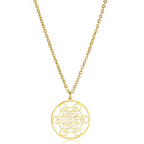 unift Metatrons Würfel-Anhänger-Halskette Für Männer Und Frauen, Edelstahl, Geometrischer Stil, Aushöhlen Siegel Der Erzengel-Halskette, Spirituelle Heilung, Talisman-Schmuck (Gold) von unift