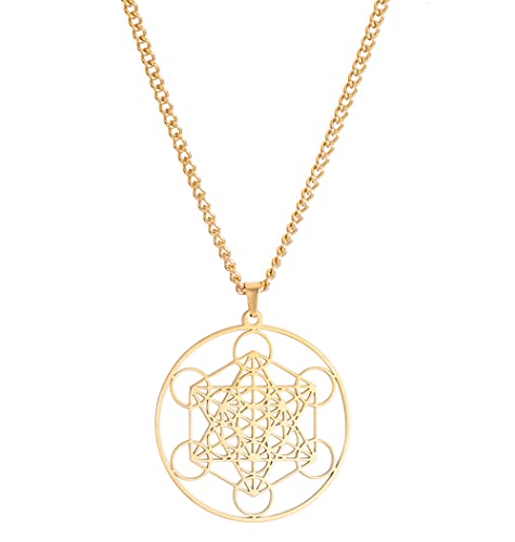 unift Metatrons Würfel-Anhänger-Halskette Für Männer Und Frauen, Edelstahl, Geometrischer Stil, Aushöhlen Siegel Der Erzengel-Halskette, Spirituelle Heilung, Talisman-Schmuck (Gold 2) von unift